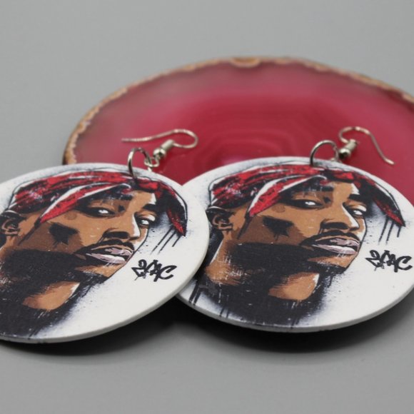 2Pac rapper artist earrings extra large wooden - Picture 7 of 8